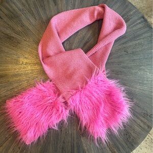 HEURUEH Extra Long 78 inch Winter Pink Knit Scarf with‎ Faux Fur Ends SOFT